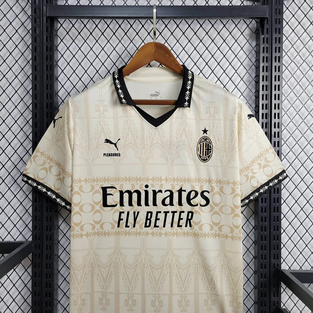 AC Milan x Pleasures Beige 23/24 Fan Version Football Jersey