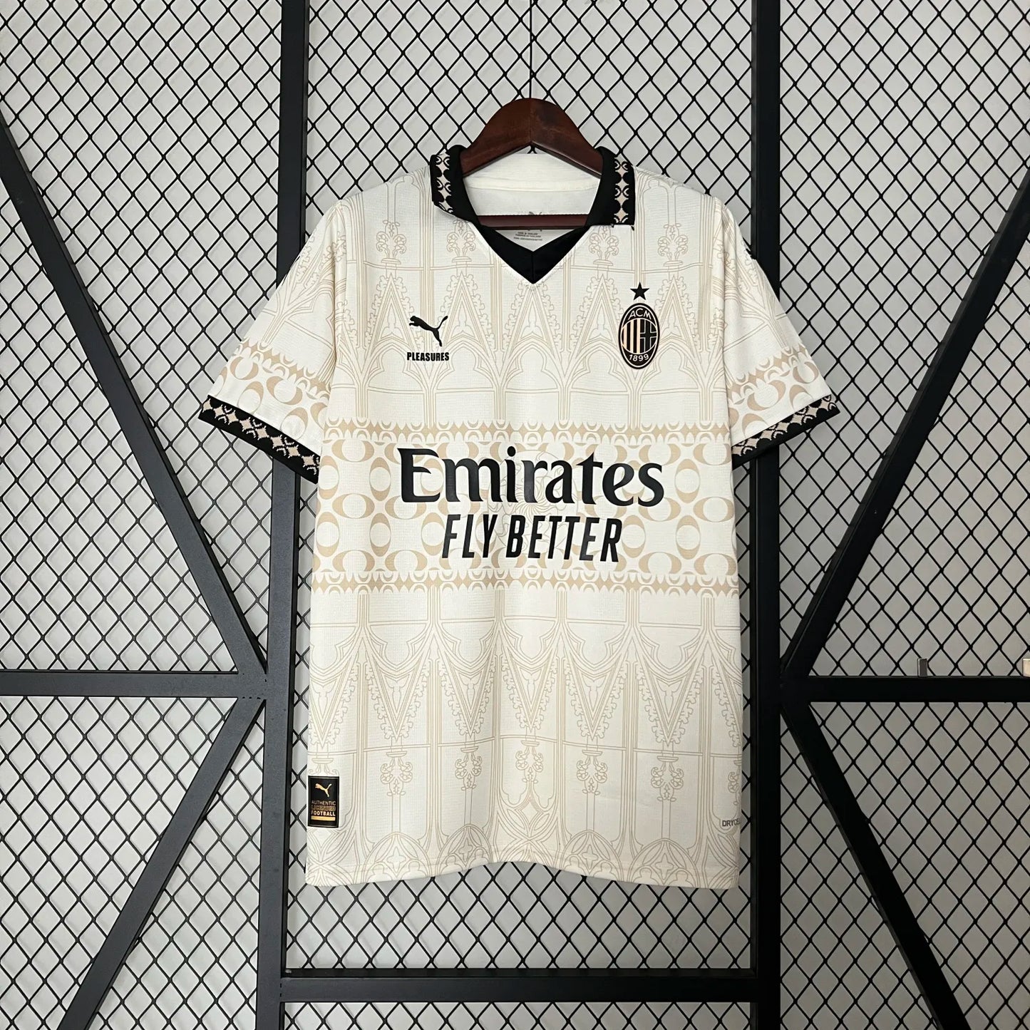 AC Milan x Pleasures Beige 23/24 Fan Version Football Jersey