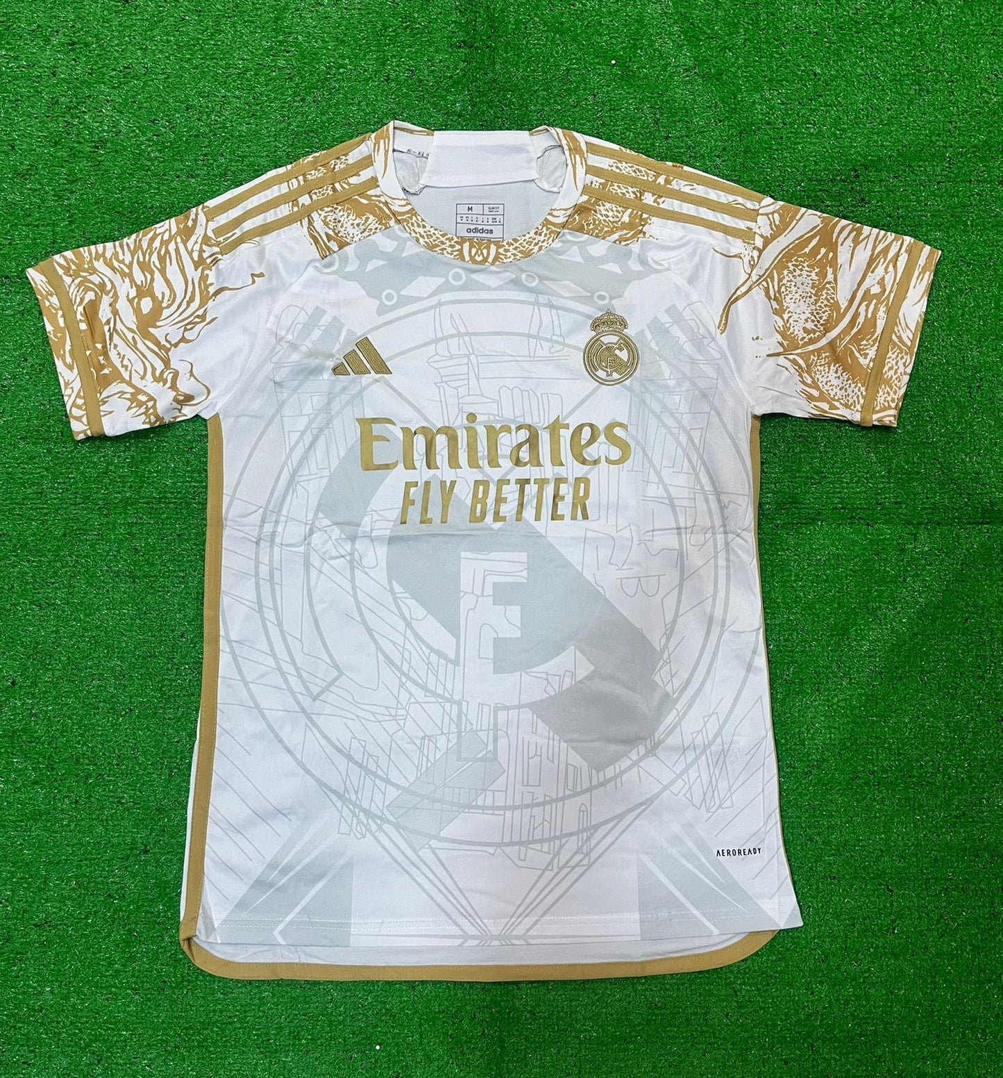 Real Madrid Gold in White Champions Special Edition Fan Version Football Jersey